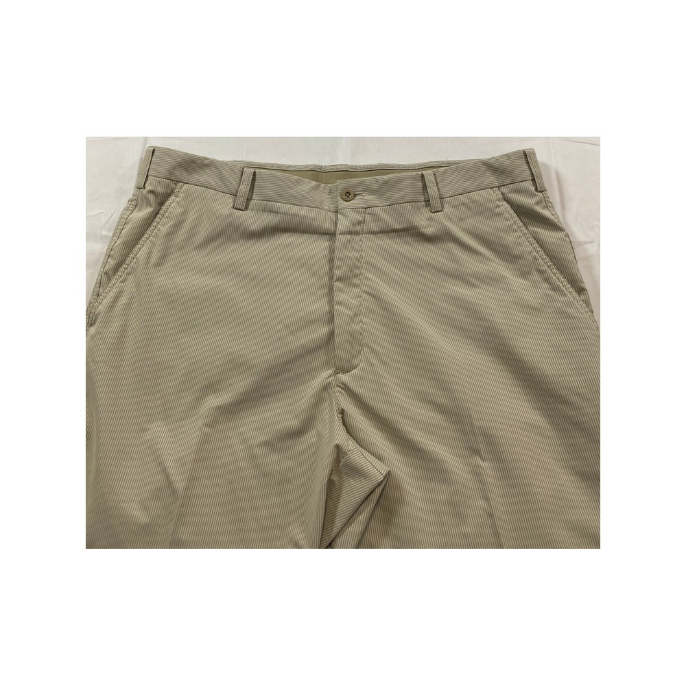 Nike Golf Mens 36x30 Tan White Micro Stripe Fit Dry Flat Front Pants Trousers - Picture 5 of 12